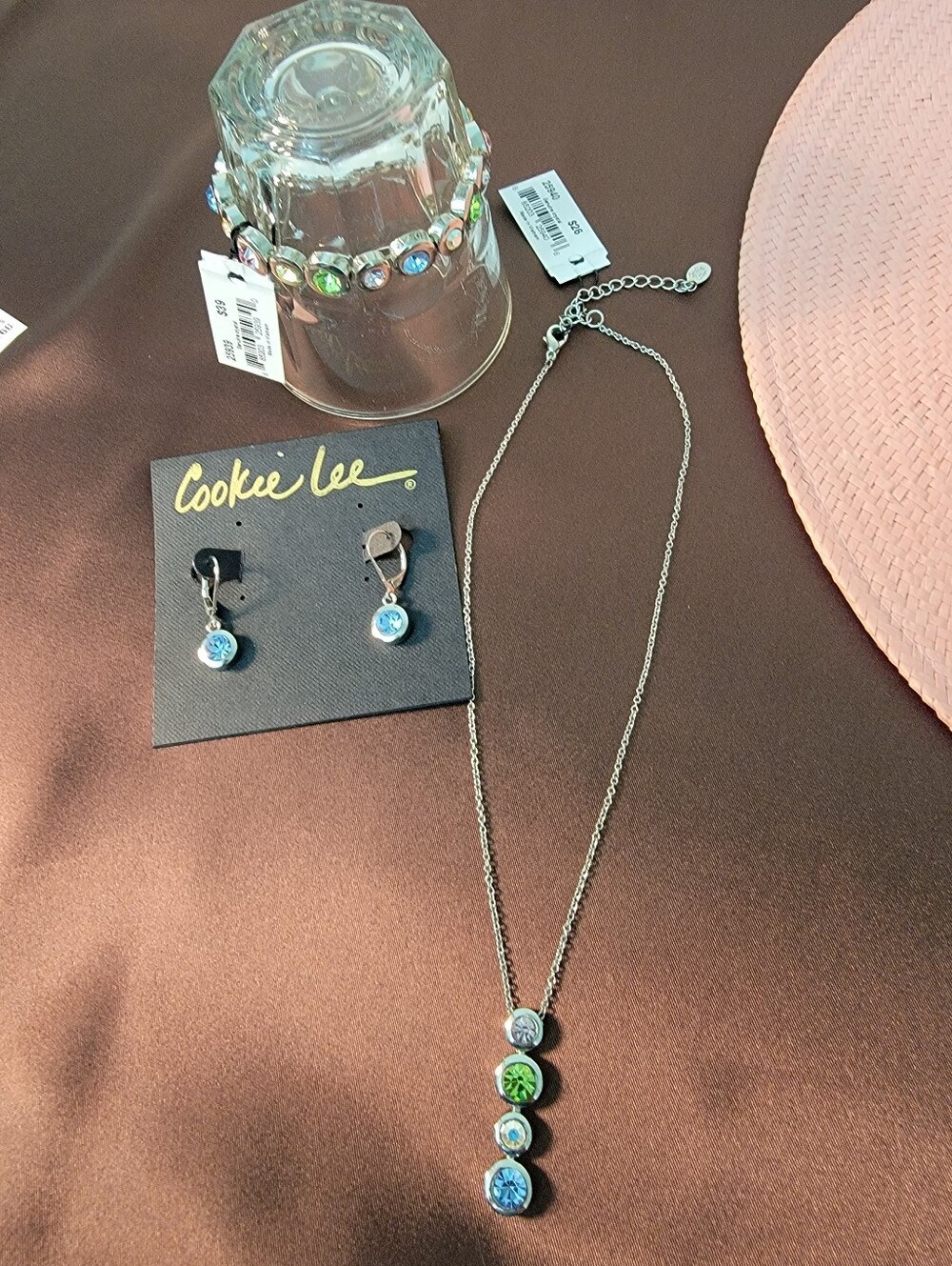 Cookie Lee Silver-Tone Necklace & Earring Set with Blue and Green Stones